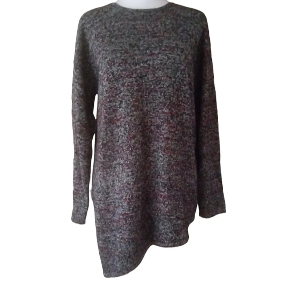 J. Jill Purejill Red Gray Black Marled Cashmere Wool Blend Sweater Size Medium